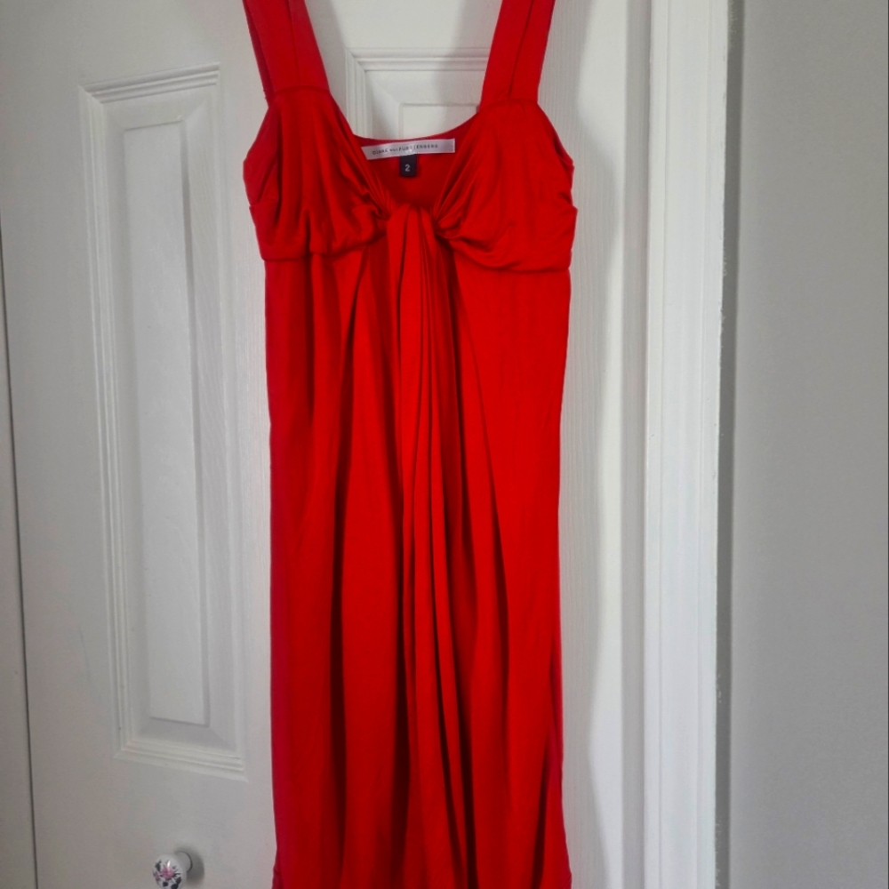 DVF Red Dress w/ Faux Knot Detail